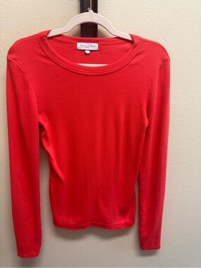 Michael Stars Red Ribbed Long Sleeve Crewneck Top – Size Small